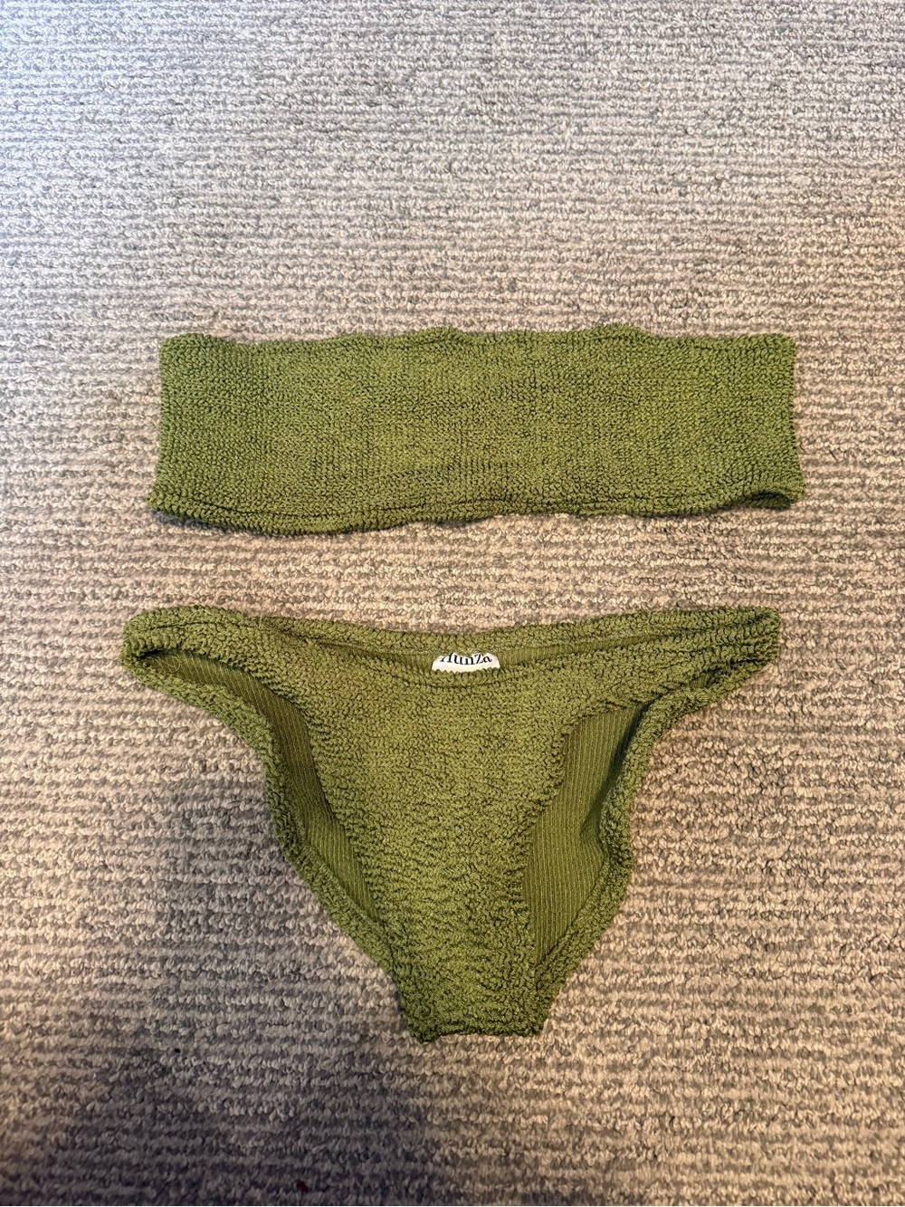 Hunza G Olive Green Textured Bandeau Bikini Set